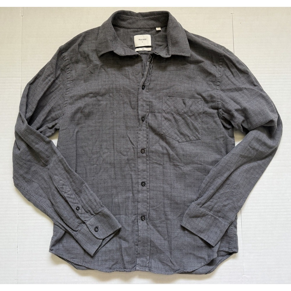 Billy Reid Long Sleeve Button Up Flannel Shirt Men's Large Grey Slim